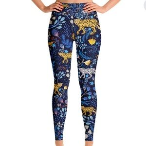 NWOT Jessie Zhao New York High Waist Yoga Workout Leggings Blue Leopard Medium